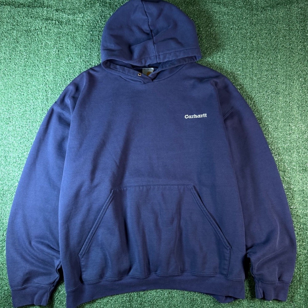 Vintage Carhartt Hoodie Men 2XL Navy Blue K121 Midweight Pullover Sweatshirt